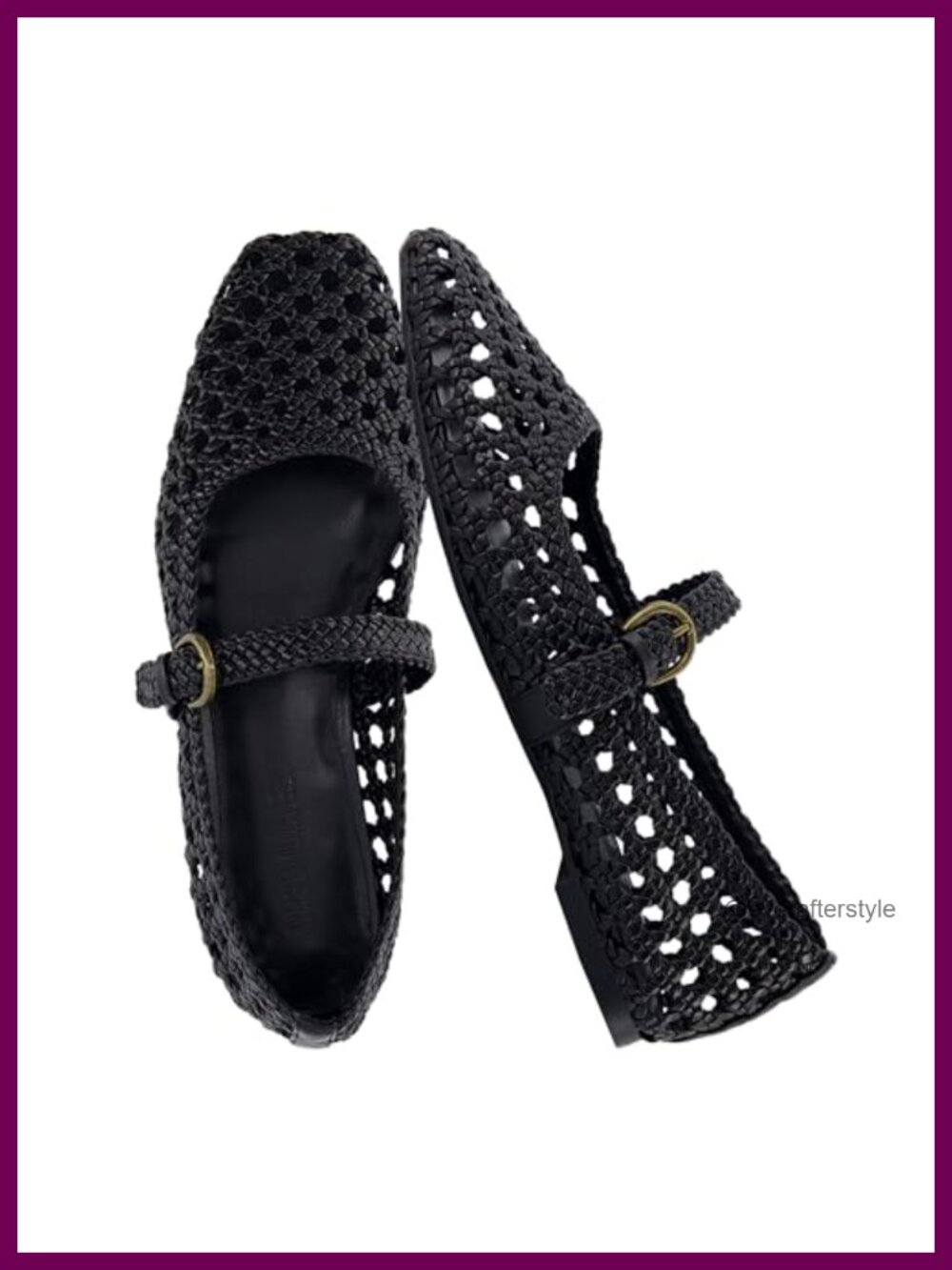 Hand Woven Mary Jane Flats Pointed Toe Buckle Memory Foam Comfort